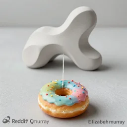 a multicolored donut on a string on the ground, an abstract sculpture by elizabeth murray, reddit contest winner, cloisonnism, creative commons attribution, adafruit, vibrant colors