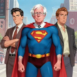 bernie sanders as a superhero, by alex ross, rhads, loish