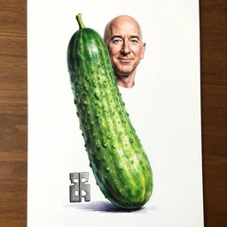 jeff bezos morphed into a cucumber colored ink illustration art key art, photorealistic