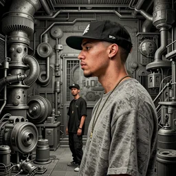 highly detailed, industrial photography, profile view of a freestyle rapper, confident, illustration concept art by mark ryden, lostfish, detailed and intricate environment, 8 k resolution, hyperrealistic, octane render