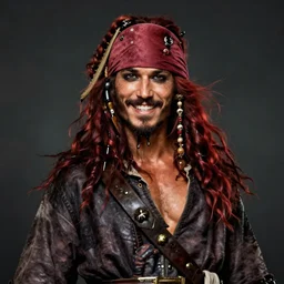 portrait painting of a 3 0 years old rugged masculine muscular male pirate flirty smirk long long hair soft hair flowing hair crimson hair upper body only chest hair long coat elegant rugged handsome unreal render cinematic lighting art 1 9 2 0 period drama by bussiere rutkowski andreas rocha
