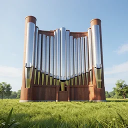 a large organ in a field, trending on artstation, render, 3 d, octane, 4 k, 8 k, unreal engine, cinema 4 d