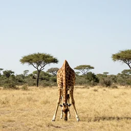 a wide angle photograph, full body shot of giraffe doing headstand!!!