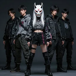 very cool girl white hair girl with oni mask, streetwear, techwear, cyberpunk style outfit, full body, nose piercing, detailed portrait, intricate complexity, by greg rutkowski, james jean, artgerm, ross tran, conrad roset, takato yomamoto, ilya kuvshinov. 4 k, beautiful, cinematic dramatic atmosphere