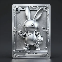 rabbit robot, digital art, pokemon card, pokemon card, product - view, 2 - dimensional, 2 d, 4 k, ray tracing global illumination, metallic, silver, sterling silver, insanely detailed and intricate, hypermaximalist, elegant, ornate, hyper realistic, super detailed