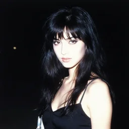 guido crepax painting of an anime woman, direct flash photography at night, film grain