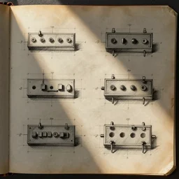 detailed blueprint sketches of flip flops, by leonardo davinci, on yellow paper, worn, pencil, sketch