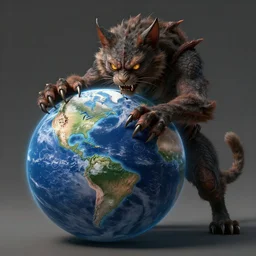 an ancient cat demon claws open the planet Earth, trending on artstation, 4k