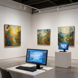 an AI art gallery, but the paintings are computer screens