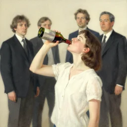 girl drinks wine from bottle by agnes cecile, anton fadeev, cushart krenz and shinji kimura