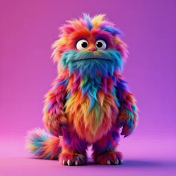 3 d model of a mischievous vibrant colored fur creature with long fur and souless eyes by alexander jansson : 1 | centered, psychedelic, colorful, matte background : 0. 9 | by jim henson : 0. 7 | dave melvin : 0. 4 | unreal engine, deviantart, artstation, octane, finalrender, concept art, hd, 8 k resolution : 0. 8