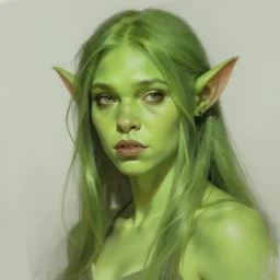green orc female, light green tone beautiful face, by artgerm, by greg rutkowski, by jeremy mann, digital painting