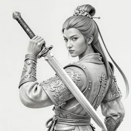 Apsaras warrior with sword in hand ,traditional Chinese textures, hyper detailed, by Brook Shaden