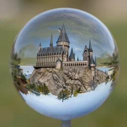 macro photo of a castle inside a water sphere, depth of field, higly detailed photo
