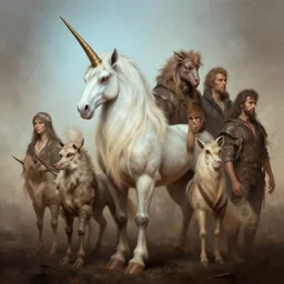 highly detailed portrait of 🦄 creature, dark mood, by atey ghailan, by greg rutkowski, by greg tocchini, by james gilleard, by joe fenton, by kaethe butcher, gradient light blue, brown, blonde cream and white color scheme, grunge aesthetic