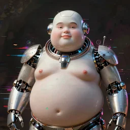 extremely detailed photorealistic portrait of an intricate fat digital robot ai with glitchy noise around it