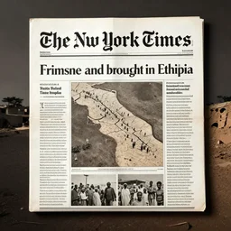 1 9 8 4 famine and drought in ethiopia, cover of new york times, wide - angle, dark, moody, 8 k
