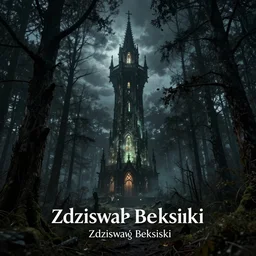cinematic landscape, nightmare gothic tower emanating an eerie glow rising from a haunted forest by zdzisław beksinski, photorealistic ultrasharp hyperdetailed octane render
