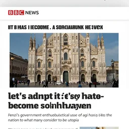 title : let's admit it : italy has become a solarpunk heaven. bbc news, 2 0 3 8. subtitle : renzi's government enthusiastic use of agi has led the nation to what many consider to be utopia.
