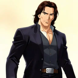 nic cage as an anime protagonist, illustration from an animation cell