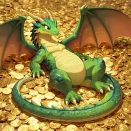 dragoness lizard dragon lounges on a bed of gold coins # anime # rendered # raycasting # vfx # photorealism cartoon illustration artwork detailed fantasy artstation
