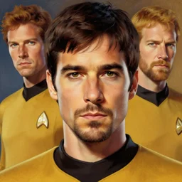 oscar isaac as a star trek captain, a still from star trek painted by artgerm and greg rutkowski and alphonse mucha. clear highly detailed face, beautiful sci fi art