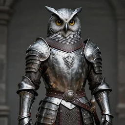 portrait photograph of a real-life warrior with metal owl armour. Extremely detailed. 8k