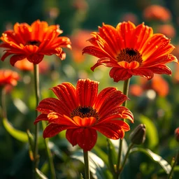 hyper realistic flowers with fire texture on the petals in the garden, beaultiful background, vibrant colors, bokeh, illustrated by greg rutkowski, beautiful volumetric lighting, intricate, ultra detailed, photorealistic, trending on artstation, octane render, 8 k