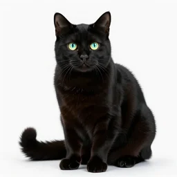 mythical glowing black cat, photorealistic wildlife photography, full body, isolated on a pure white background, centered, entire subject in frame, sharp focus, soft studio lighting