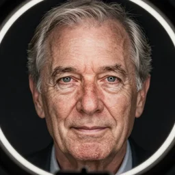 a close up face photography of an old Kramer by maarten schröder, studio photography, 70mm lens, dark background, ring lighting, vignette, very detailed, shallow depth of field, trending on 500px, 8K, highly coherent