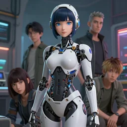 surreal illustration, by yoshitaka amano, by ruan jia, by conrad roset, by Kilian Eng, by good smile company, detailed anime 3d render of a female mechanical android, portrait, cgsociety, artstation, modular patterned mechanical costume and headpiece, cyberpunk atmosphere
