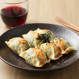 japanese fusion cuisine, takoyaki ravioli served with red wine