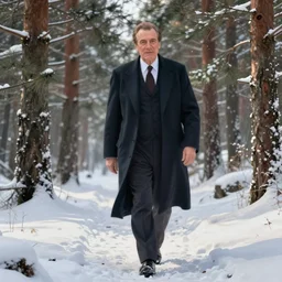 portrait of Christopher Walken walking in a snowy pine forest, elegant, trending on artstation, highly detailed, digital painting, volumetric light, concept art, middle focus, illustration, lighting by Marc Adamus