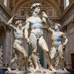sculpture of the temptation of gian lorenzo bernini david 1 6 2 3 / 2 4 marble galler bygrand, wistful, hyperrealistic photograph by kim jung gi, rainbow colored, extremely detailed, intricate linework, sharp focus, bright colors, octopath traveler, unreal engine 5 highly rendered, global illumination, radiant light, detailed and intricate environment