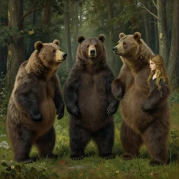 american gothic by grant wood, only with bears instead of people, painting, highly detailed, masterpiece, 8 k