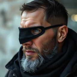 portrait of man with black fabric mask, style by simon bisley, ismail inceoglu, wadim kashin, filip hodas, benedick bana, and andrew atroshenko