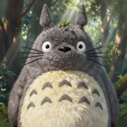 portrait of real life totoro, hyperrealistic, very detailed fur, sharp focus, fine lines, fine art, soft colors, in rays of sunlight, forest in the background, detailed painting by mark arian, artgerm, bastien lecouffe - deharme