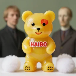 portrait of haribo bear, color and shape focus, natural light, bloom, puff, by simon stalenhag and rene magritte and anton fadeev