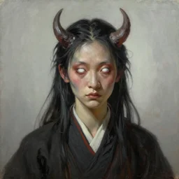 a demonic horrific chinese portrait of the mods of stable diffusion, white eyes, bored, illustration, soft lighting, soft details, painting oil on canvas by edmund blair leighton and charlie bowater octane render, hdr, trending on artstation, 4 k, 8 k, hd