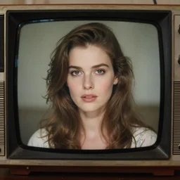 an old tv screen showing a beautiful woman by sarah moon