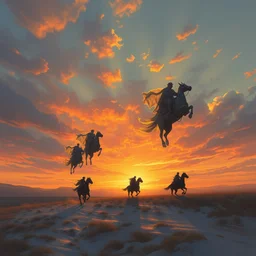 a beautiful painting of ghost riders in the sky, sunrise, by wlop, tooth wu and charlie russell