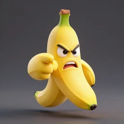 3d render of an angry banana pointing the camea, 4k, digital art