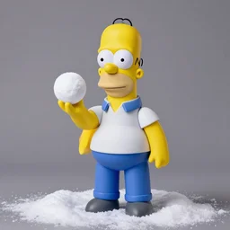 a Homer Simpson doll in a snowball, photo studio, professional photo, HDR