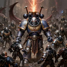 space marines accept their inevitable death as thousands of mindless minions of Slaanesh surround them, 40k, Warhammer 40k, Wlop, Artstation trending