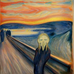 the scream by edvard munch in japanese landscape, high resolution