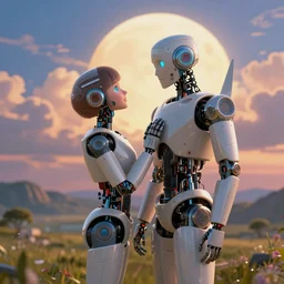 robot love at first sight, dreamy, colourful