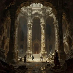 deep ancient underground dungeon fantasy ruins by syd mead, frank frazetta, ken kelly, simon bisley, richard corben, william - adolphe bouguereau