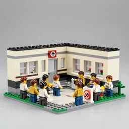 a photograph of a school shooting lego set. high quality.