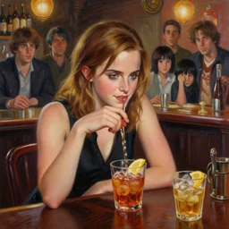 highly detailed painting of emma watson drunk in a bar, stephen bliss, 8 k, by greg rutkowski, loish, rhads, artgerm, ferdinand knab, makoto shinkai and lois van baarle, ilya kuvshinov, rossdraws, global illumination, radiant light, detailed and intricate environment