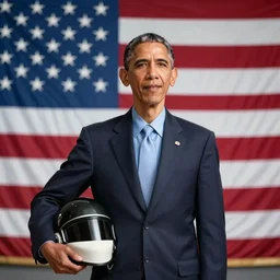 a highly detailed photograph of barak obama as master chief, standing in front of a massive american flag, holding helmet, photorealistic, wallpaper, lifelike, highly detailed, movie scene, promotional poster, unreal engine, high resolution,